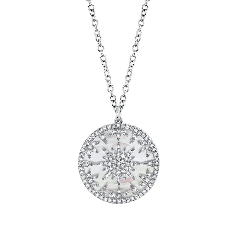 0.32ct Round Brilliant Cut Diamond and Mother of Pearl Pendant in 14K White Gold