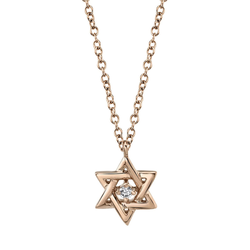 0.03 Round Cut Diamond Star of David Necklace in 14K Rose Gold