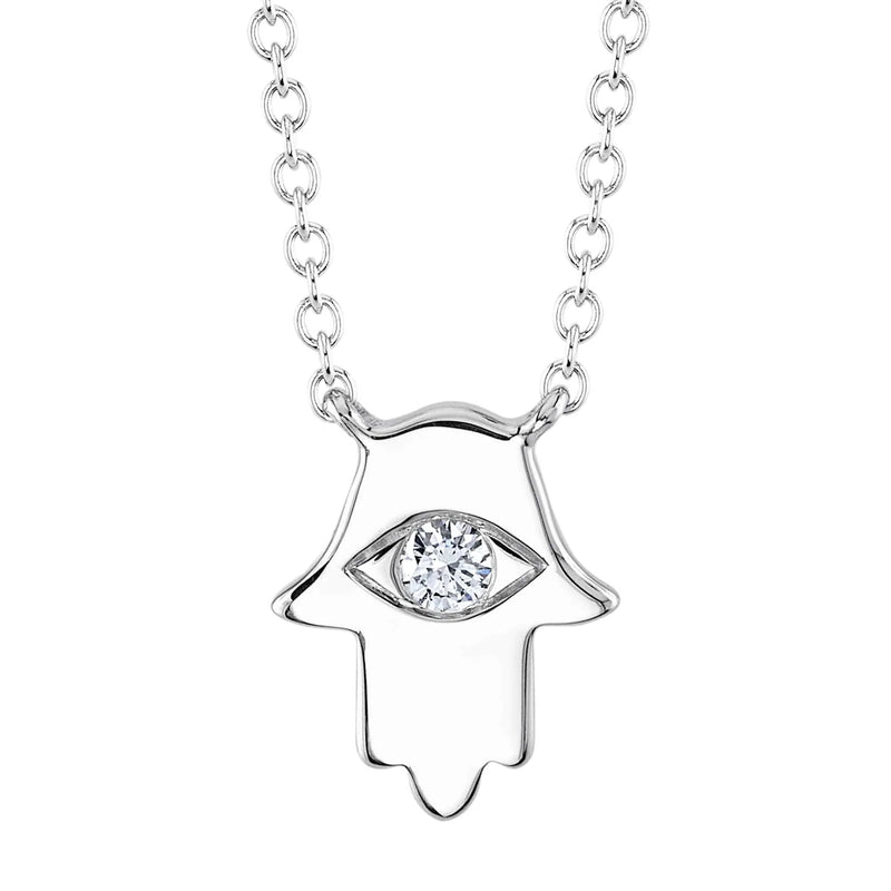 0.04ct Round Cut Diamond Hamsa Necklace in 14k White Gold