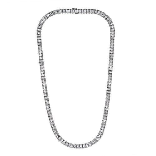 31.82ct Emerald Cut Diamond Tennis Necklace in 18k White Gold