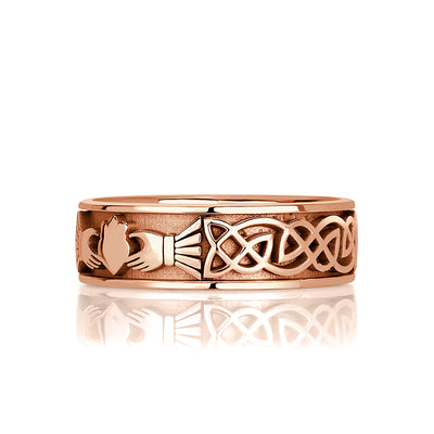 Mens Claddagh Ring in 14k Rose Gold at 7.0mm