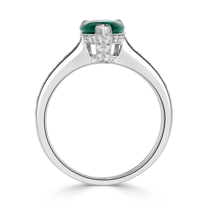 2.10ct Pear Shaped Green Emerald Engagement Ring