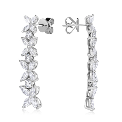 3.86ct Marquise Cut and Round Brilliant Cut Diamond Floral Dangle Earrings in 18K White Gold