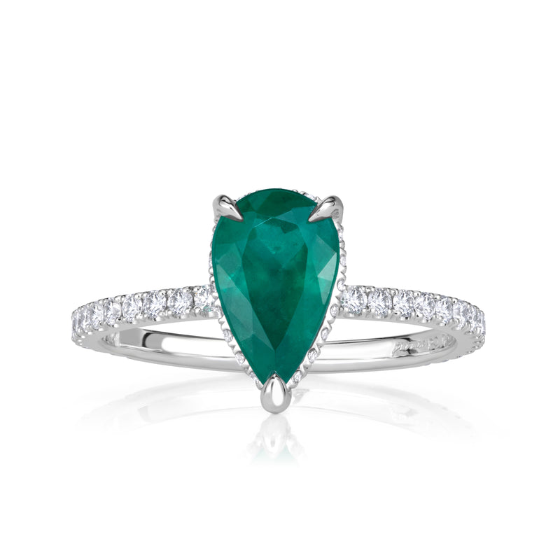 1.56ct Pear Shaped Green Emerald Engagement Ring