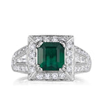 2.66ct Emerald Cut Green Emerald Engagement Ring
