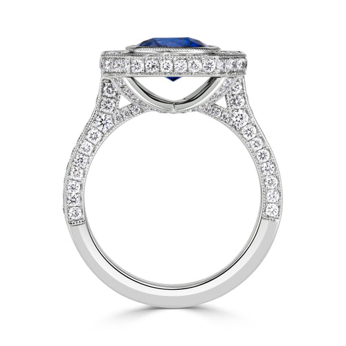 3.32ct Cushion Cut Blue Sapphire Engagement Ring