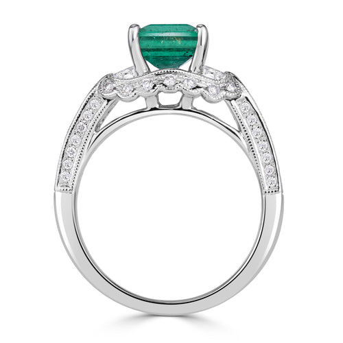 2.32ct Emerald Cut Green Emerald Engagement Ring