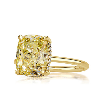 5.63ct Cushion Cut Fancy Light Yellow Diamond Engagement Ring