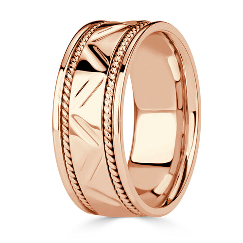 Men's Handcrafted Zigzag Wedding Band in 14K Rose Gold at 8.5mm