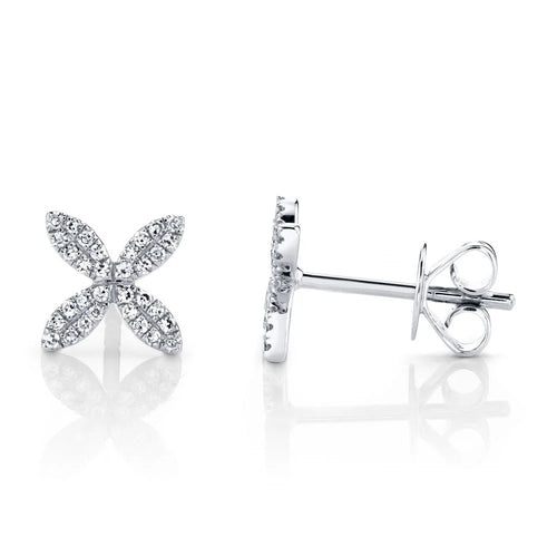 0.16ct Round Brilliant Cut Diamond Floral Stud Earrings in 14k White Gold