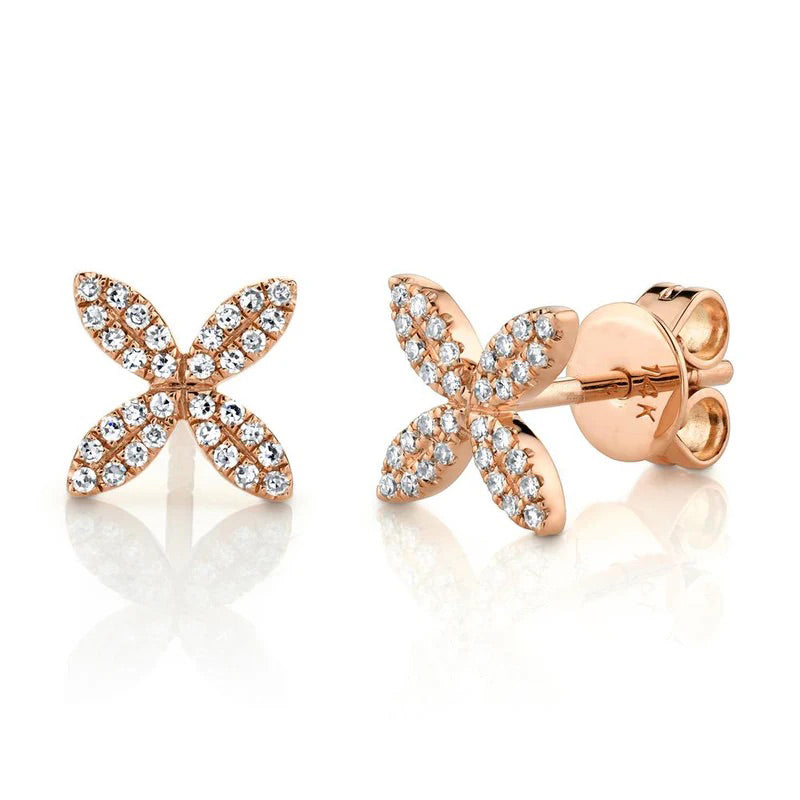 0.16ct Round Brilliant Cut Diamond Floral Stud Earrings in 14k Rose Gold