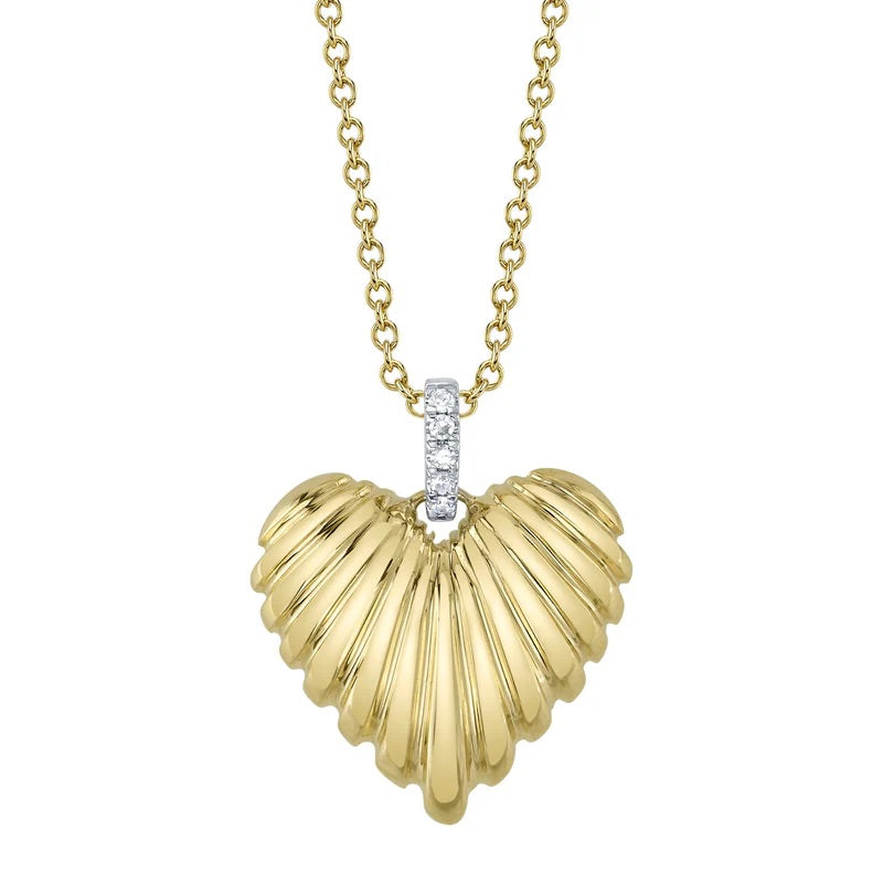 0.02ct Round Brilliant Cut Diamond Fluted Heart Necklace in 14k Yellow Gold