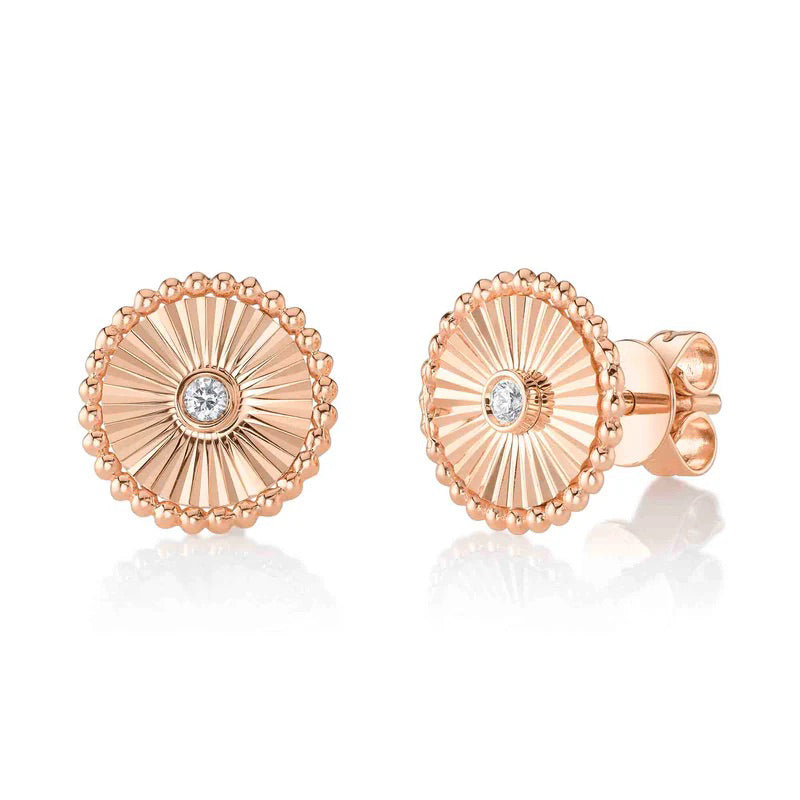 0.04ct Round Brilliant Cut Diamond Fluted Circle Stud Earrings in 14k Rose Gold