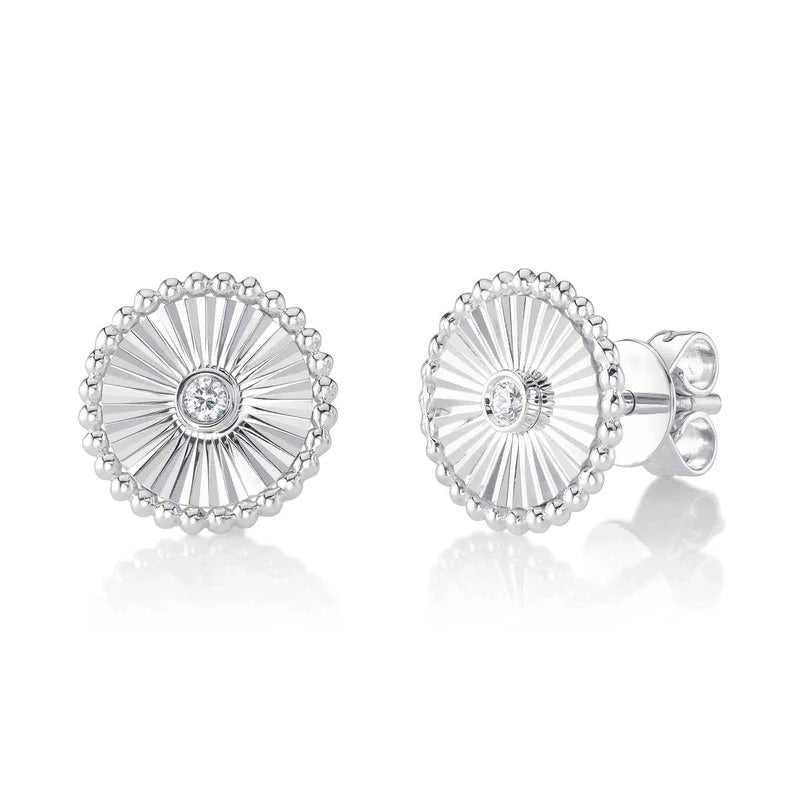 0.04ct Round Brilliant Cut Diamond Fluted Circle Stud Earrings in 14k White Gold