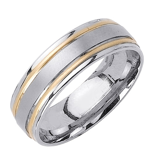 Men's Two-Tone Sandblasted Wedding Band in 18k White and Yellow Gold 7.0mm