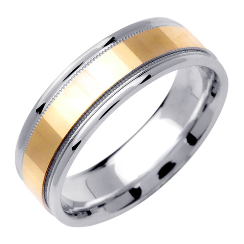 Men's Two-Tone Flat Wedding Band in 18k White and Yellow Gold 6.5mm