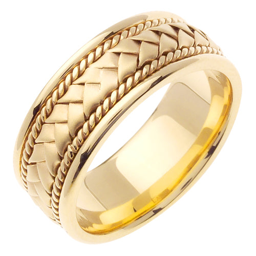 Men's Hand Braided Wedding Band in 14k Yellow Gold 8.5mm
