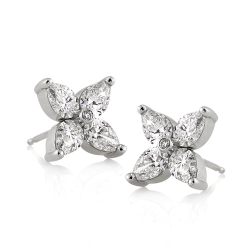 1.60ct Pear Shaped and Round Brilliant Cut Diamond Stud Earrings