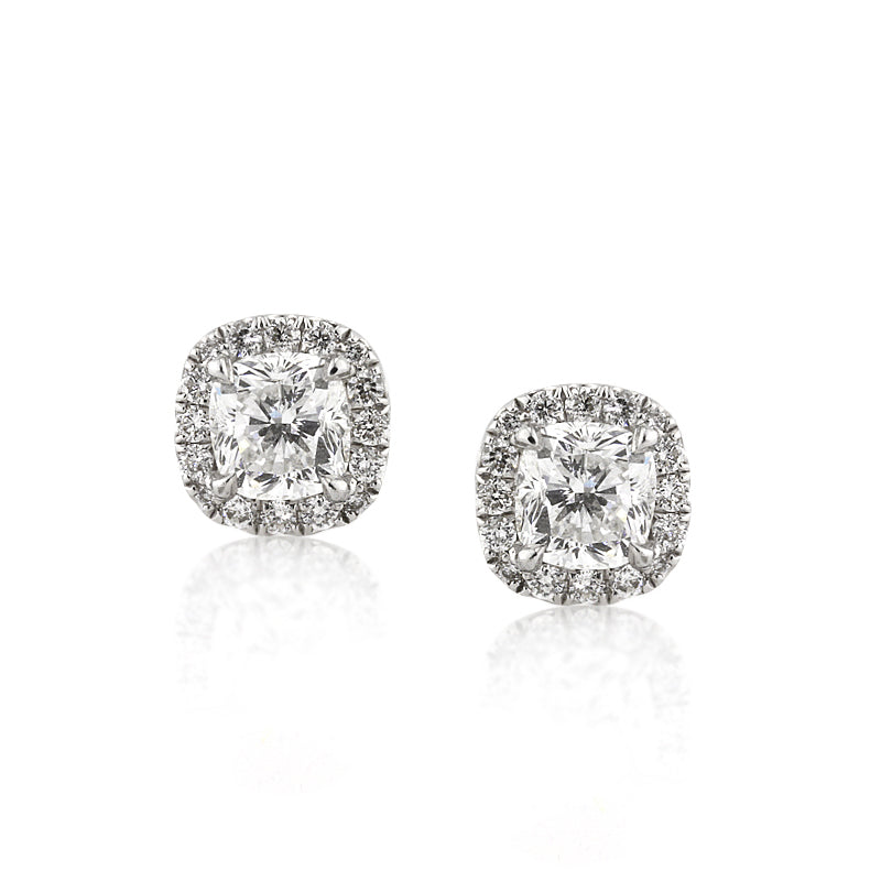 Cushion Cut Diamond Halo Stud Earrings in Platinum – Mark
