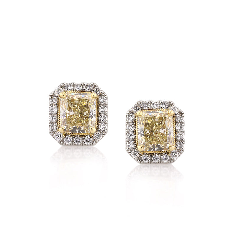 2.45ct Fancy Light Yellow Radiant Cut Diamond Stud Earrings – Mark