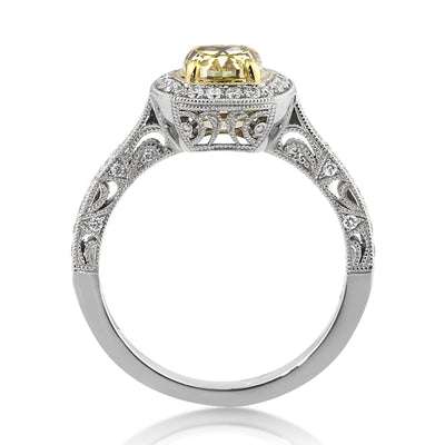 2.03ct Fancy Yellow Cushion Cut Diamond Engagement Ring