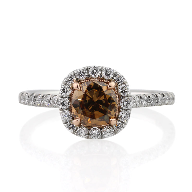 Fancy Yellow Brown Cushion Cut Diamond Engagement Ring