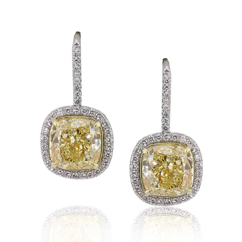 Fancy Yellow Cushion Cut Diamond Dangle Earrings – Mark