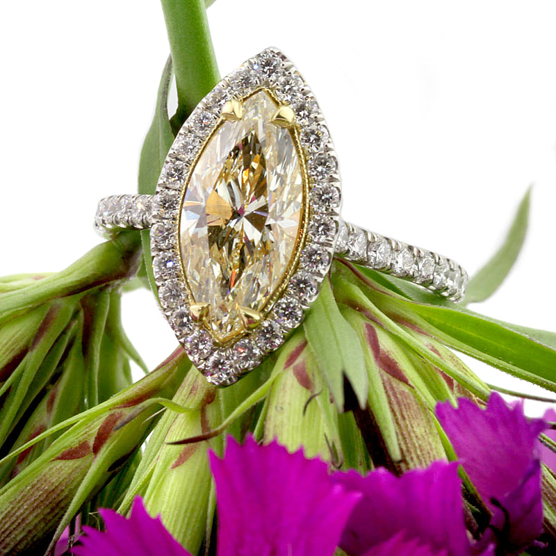 3.01ct Fancy Yellow Marquise Cut Diamond Engagement Ring