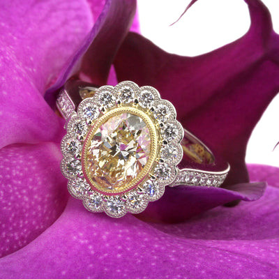 3.09ct Fancy Yellow Oval Cut Diamond Engagement Ring