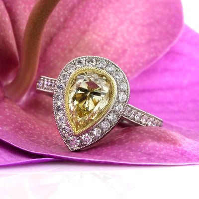 2.50ct Fancy Yellow Pear Shaped Diamond Engagement Ring