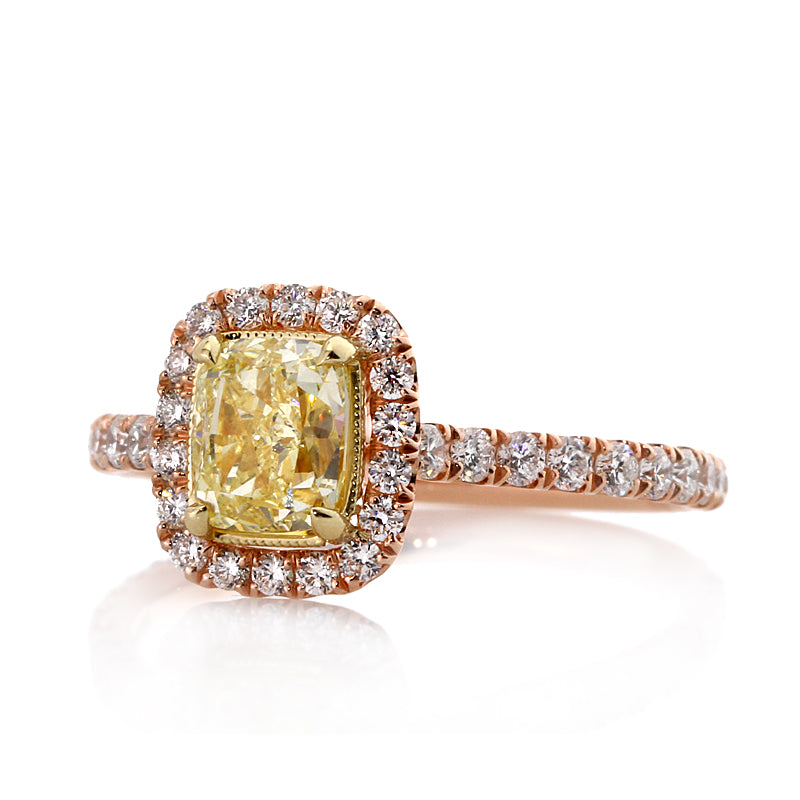 1.88 Fancy Vivid Yellow Cushion Cut Diamond Engagement Ring