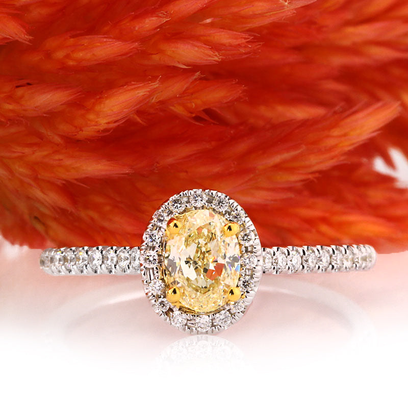 0.76ct Fancy Yellow Oval Cut Diamond Engagement Ring