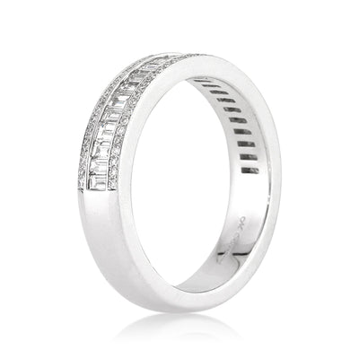 1.15ct Baguette and Round Brilliant Cut Diamond Band in 18k White Gold