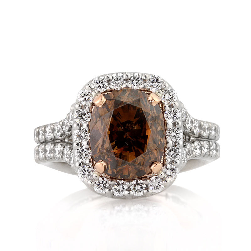 5.31ct Fancy Dark Orange Brown Cushion Cut Diamond Engagement Ring