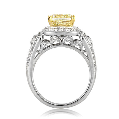 4.05ct Fancy Light Yellow Cushion Cut Diamond Engagement Ring
