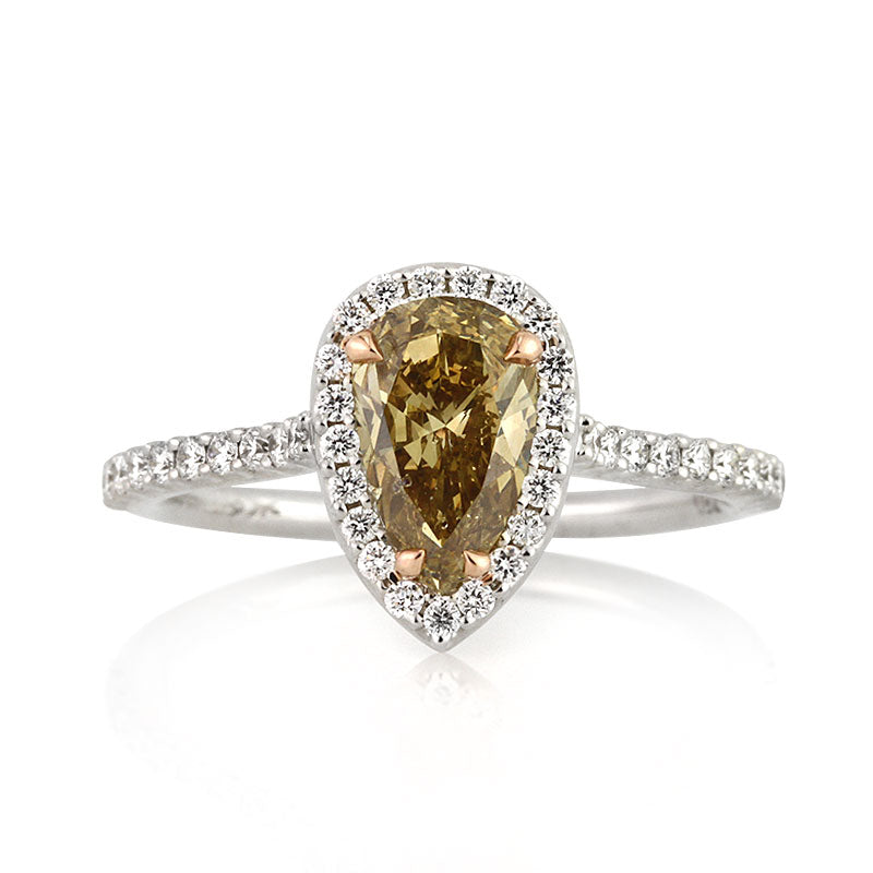 Fancy Brown Yellow Pear Shaped Diamond Engagement Ring