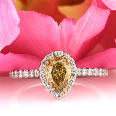 1.55ct Fancy Brown Yellow Pear Shaped Diamond Engagement Ring
