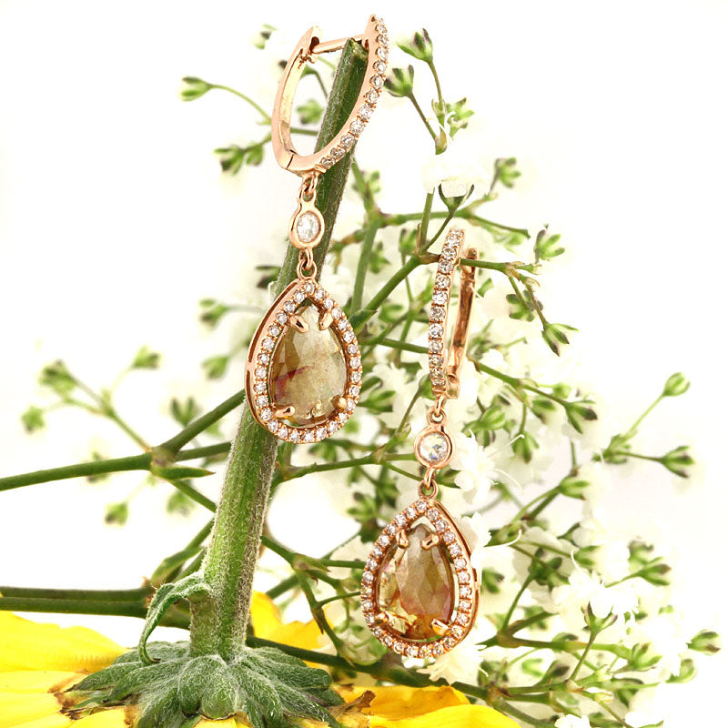 1.88ct Fancy Color Pear Shaped Rose Cut Diamond Earrings