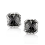 6.43ct Fancy Black Radiant Rose Cut Diamond Stud Earrings