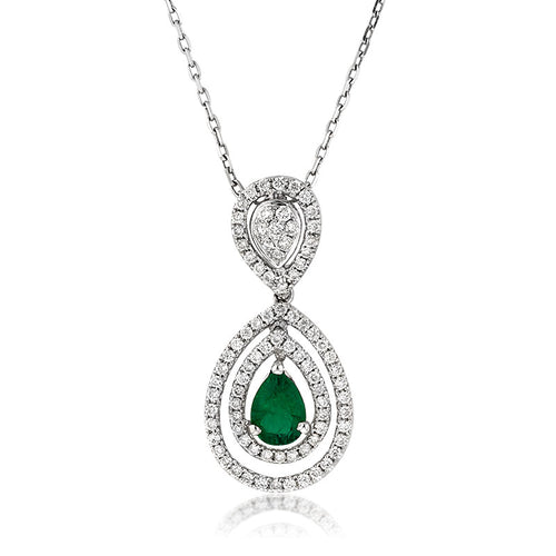1.62ct Pear Shaped Emerald and Diamond Pendant