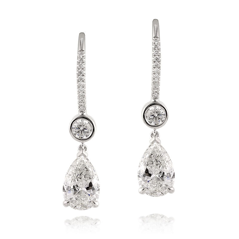 3.83ct Pear Shaped Diamond Dangle Earrings