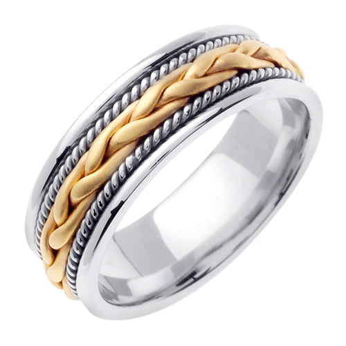 Men's Handmade Two-Tone Braided Wedding Band in 14k White and Yellow Gold 7.0mm