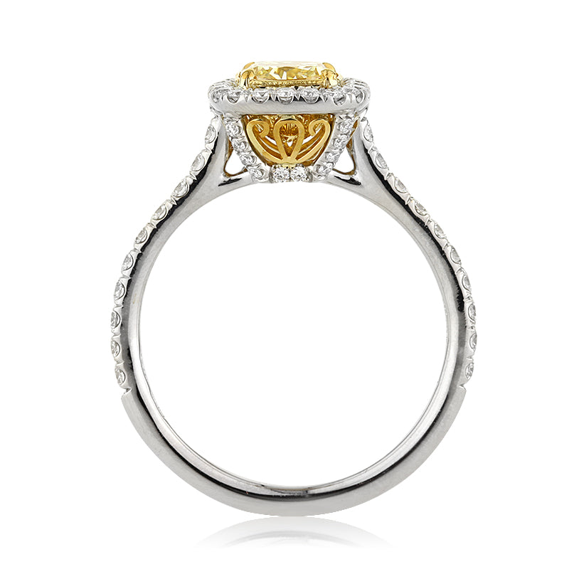 1.61ct Fancy Yellow Cushion Cut Diamond Engagement Ring