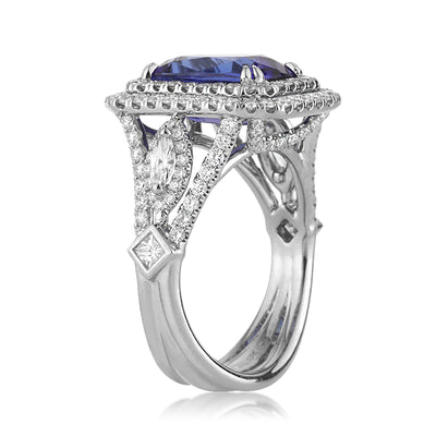 5.35ct Cushion Cut Sapphire and Diamond Engagement Ring