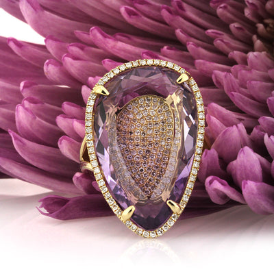 15.79ct Pear Shaped Amethyst and Diamond Right-Hand Fashion Ring