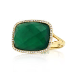 8.52ct Rose Cut Cushion Green Agate and Diamond Right-Hand Fashion Ring