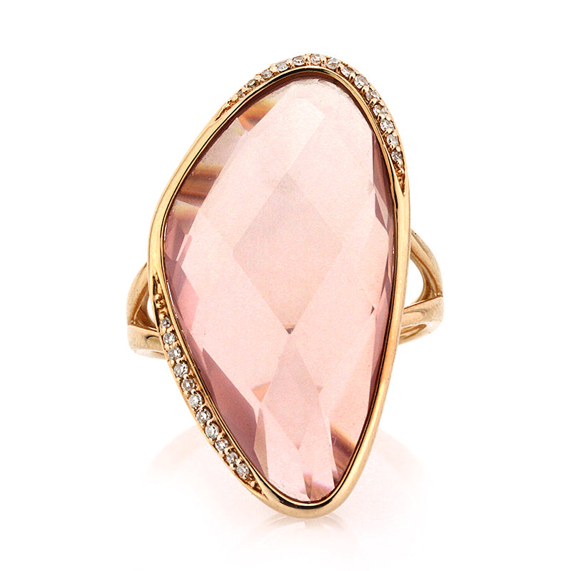 16.28ct Fancy Shaped Rose Cut Rose Quartz and Diamond Right-Hand Ring