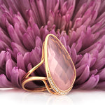 16.28ct Fancy Shaped Rose Cut Rose Quartz and Diamond Right-Hand Ring