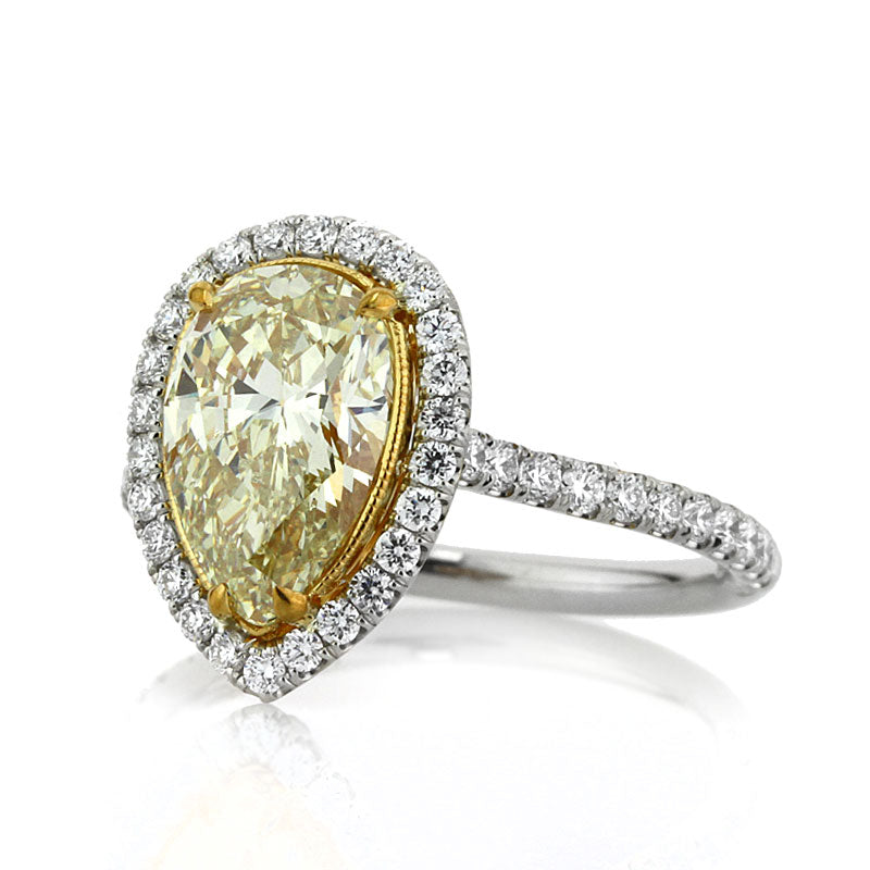 2.92ct Fancy Light Yellow Pear Shaped Diamond Engagement Ring