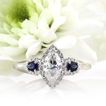 1.66ct Marquise Cut Diamond and Sapphire Engagement Ring